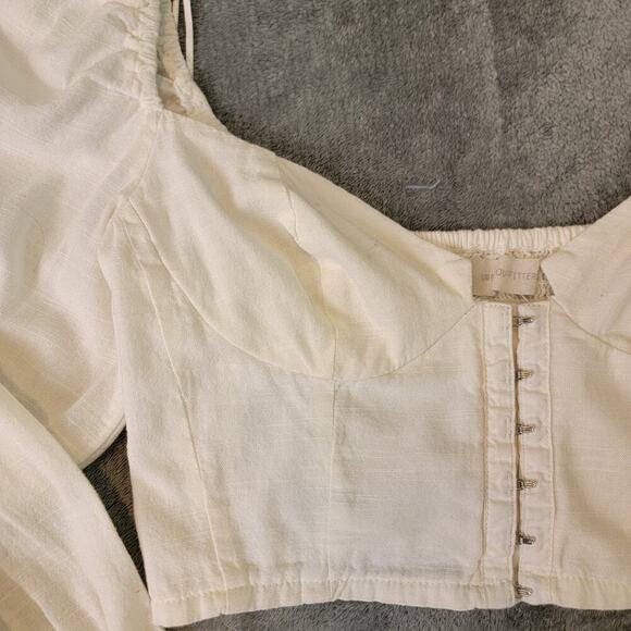 Urban Outfitters Crop Top XS Puff Sleeve Hook Front Cottagecore - Picture 3 of 10